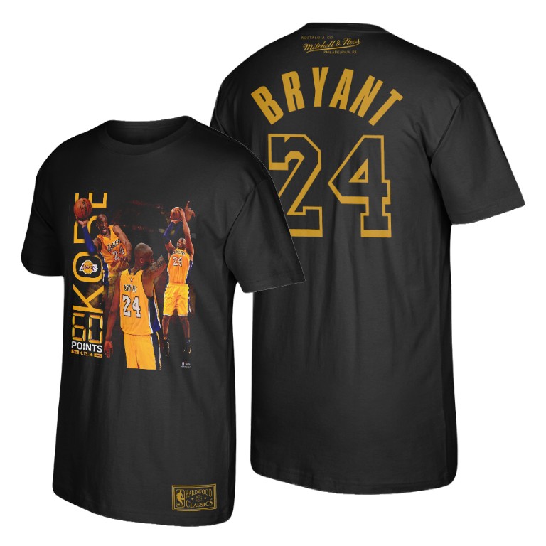 Men's Los Angeles Lakers Kobe Bryant #24 NBA Mamba's 60 Points Hardwood Classics Black Basketball T-Shirt EXG6183PO